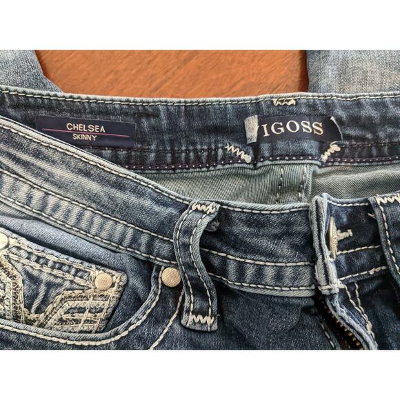 Vigoss Chelsea Skinny Jeans 1/2 Blue 28x25 Heritage Fit Embroidery‎ Thick Stitch - Picture 5 of 14